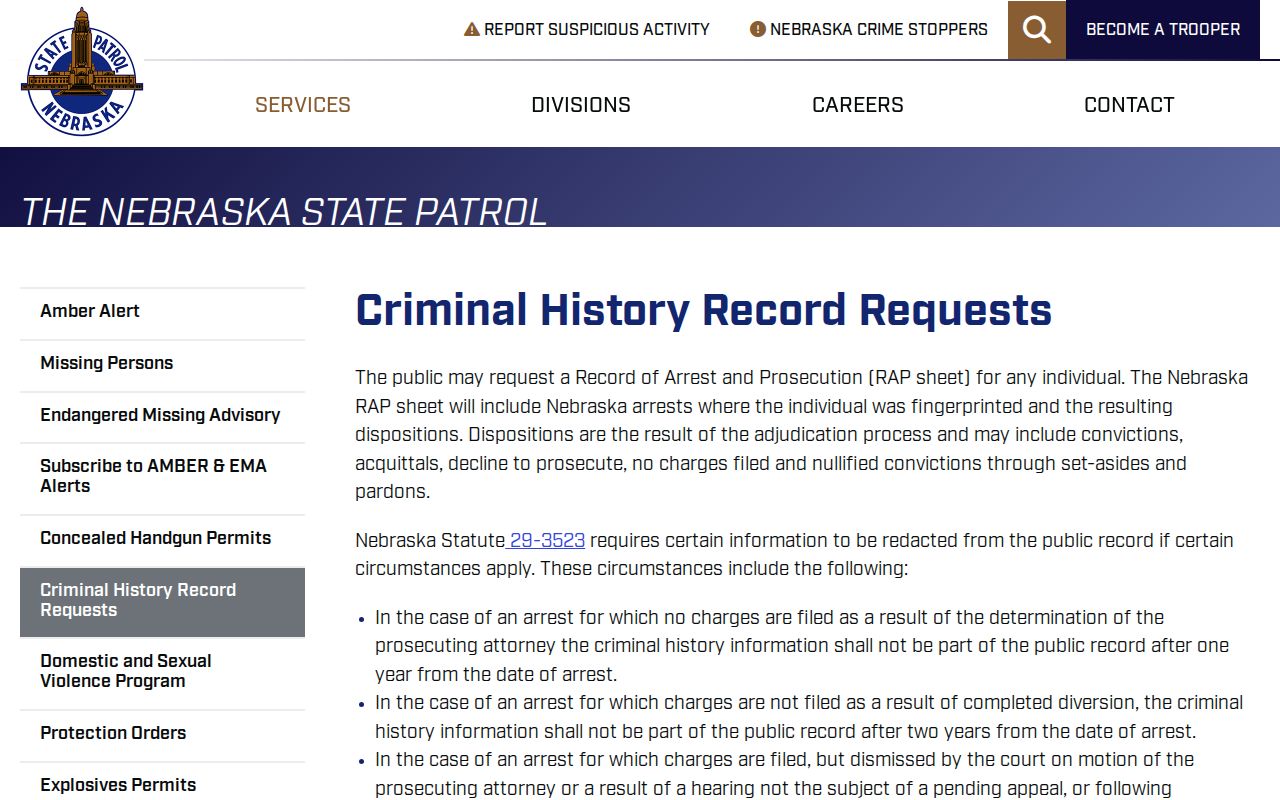 Nebraska State Patrol criminal history request for Logan County arrest records
