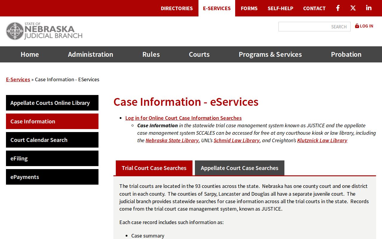 Official Nebraska case information choices for Logan County court case lookup