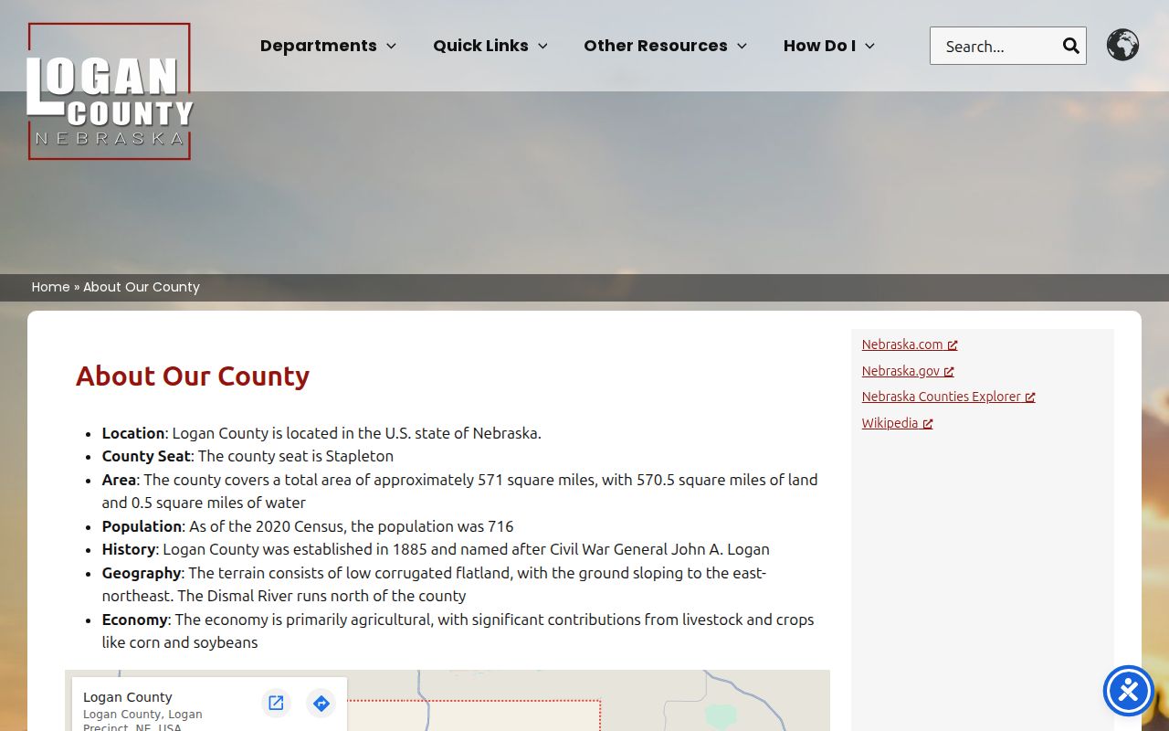 Logan County Nebraska history and geography page