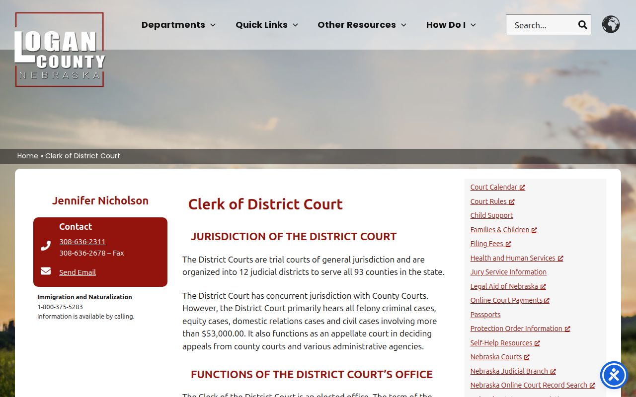 Logan County Clerk of District Court records page